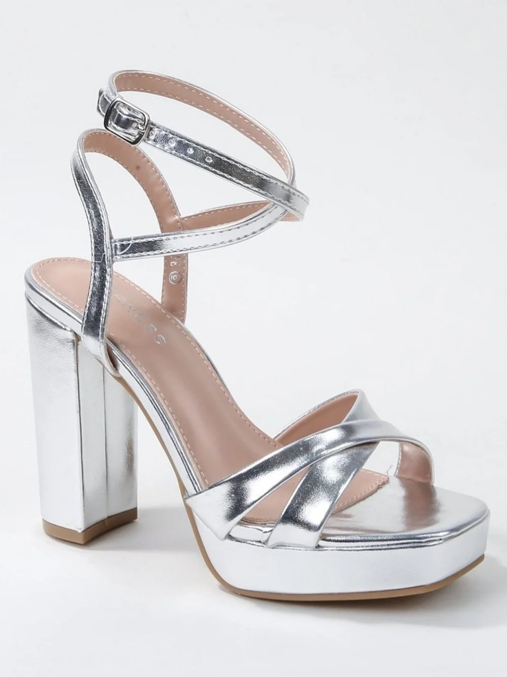 Women’s Silver Metallic Platform Sandals with Ankle Strap